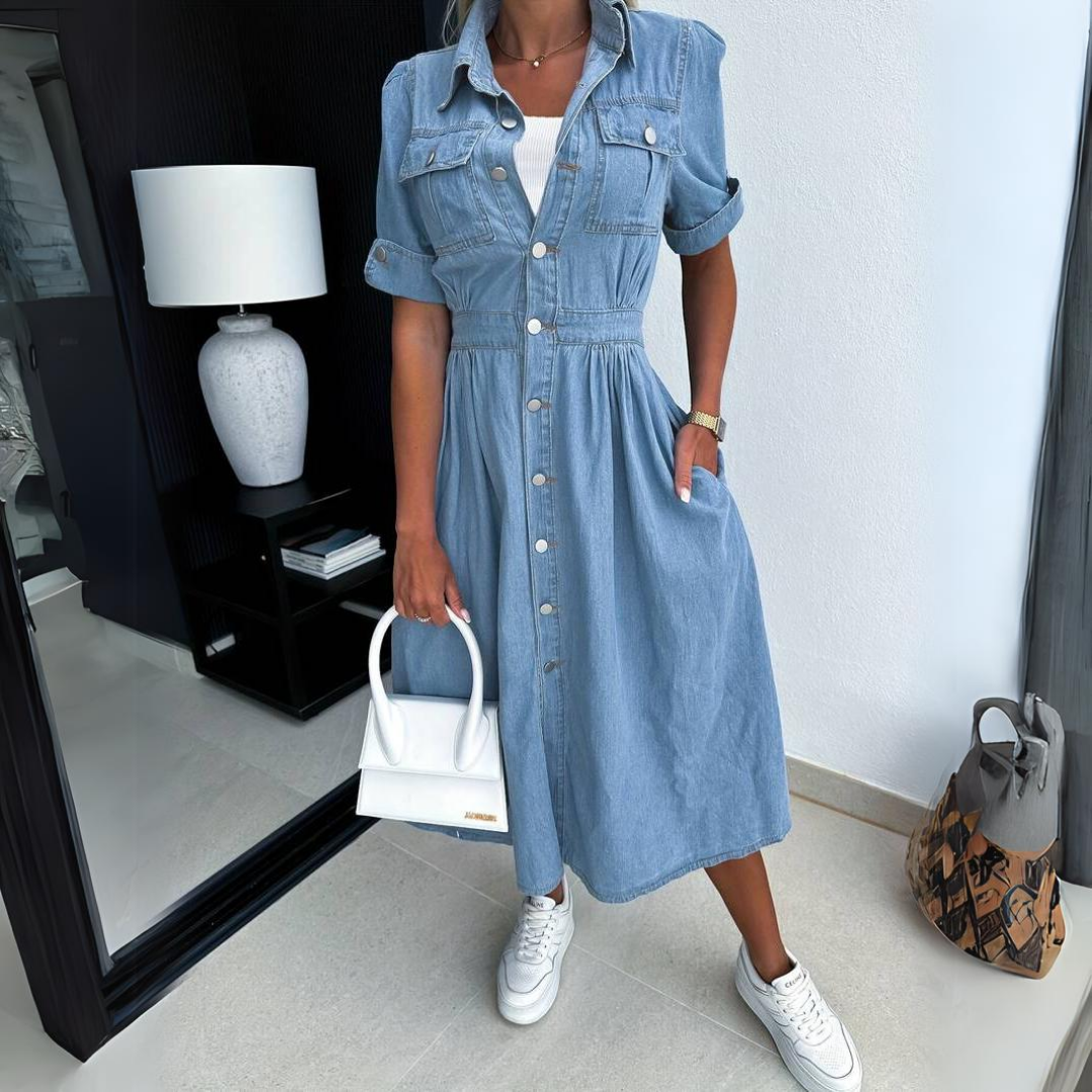 Isolde™ – Dames Jeansjurk met Flatterend Silhouet en Duurzaam Comfort
