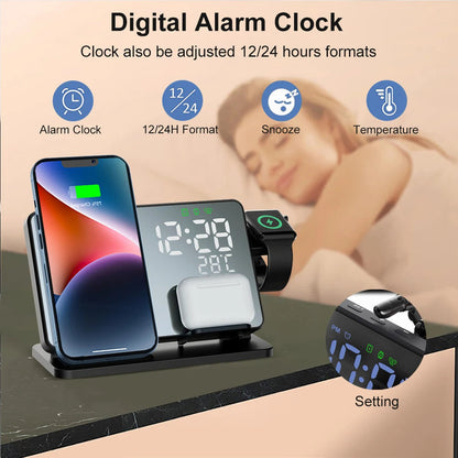 Draadloze Snellader voor iPhone, Watch en AirPods met Alarmklok