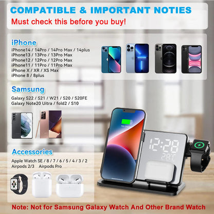 Draadloze Snellader voor iPhone, Watch en AirPods met Alarmklok