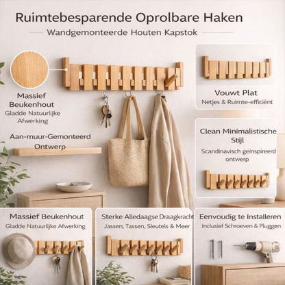 Wandkapstok Houten Inklapbare Haken Modern Design