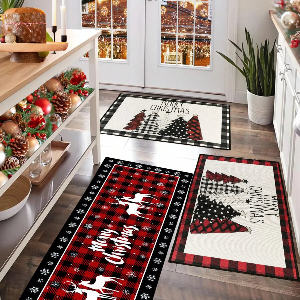 Kerstboom Vloermat Plaid Ontwerp Absorberend Antislip