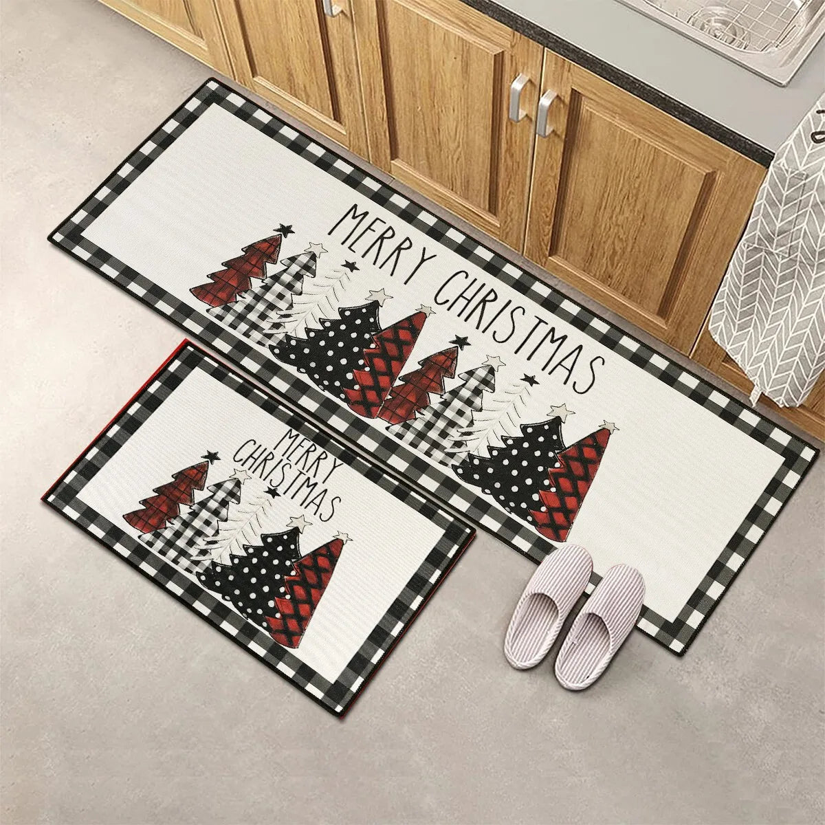 Kerstboom Vloermat Plaid Ontwerp Absorberend Antislip