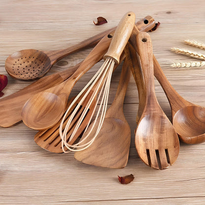 Houten Keukengerei Set met Houder Teakhout - Velinix