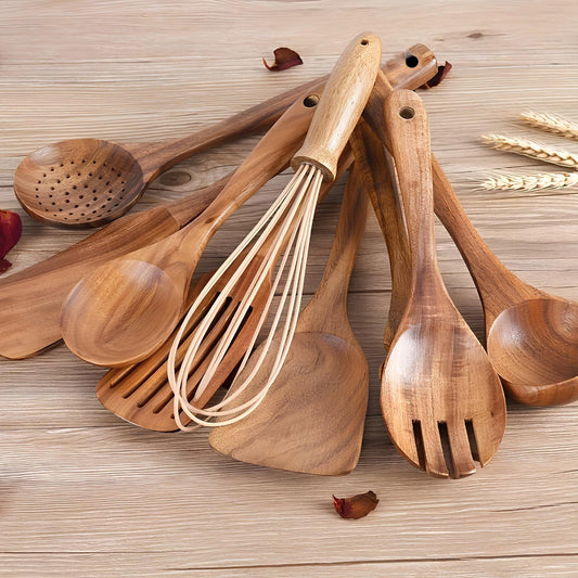 Houten Keukengerei Set met Houder Teakhout - Velinix