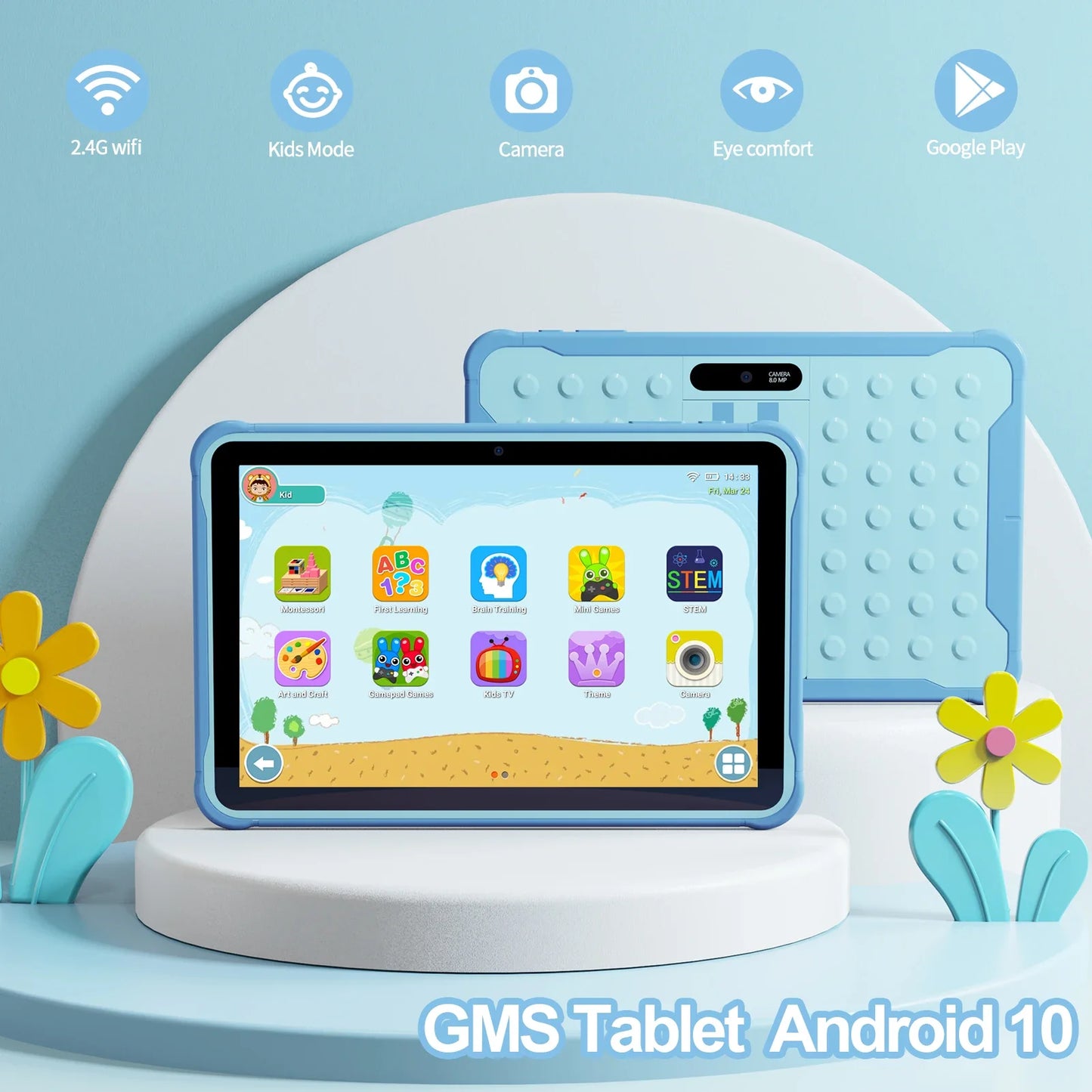 Kinder Tablet 10 Inch Android 64GB met Beschermhoes