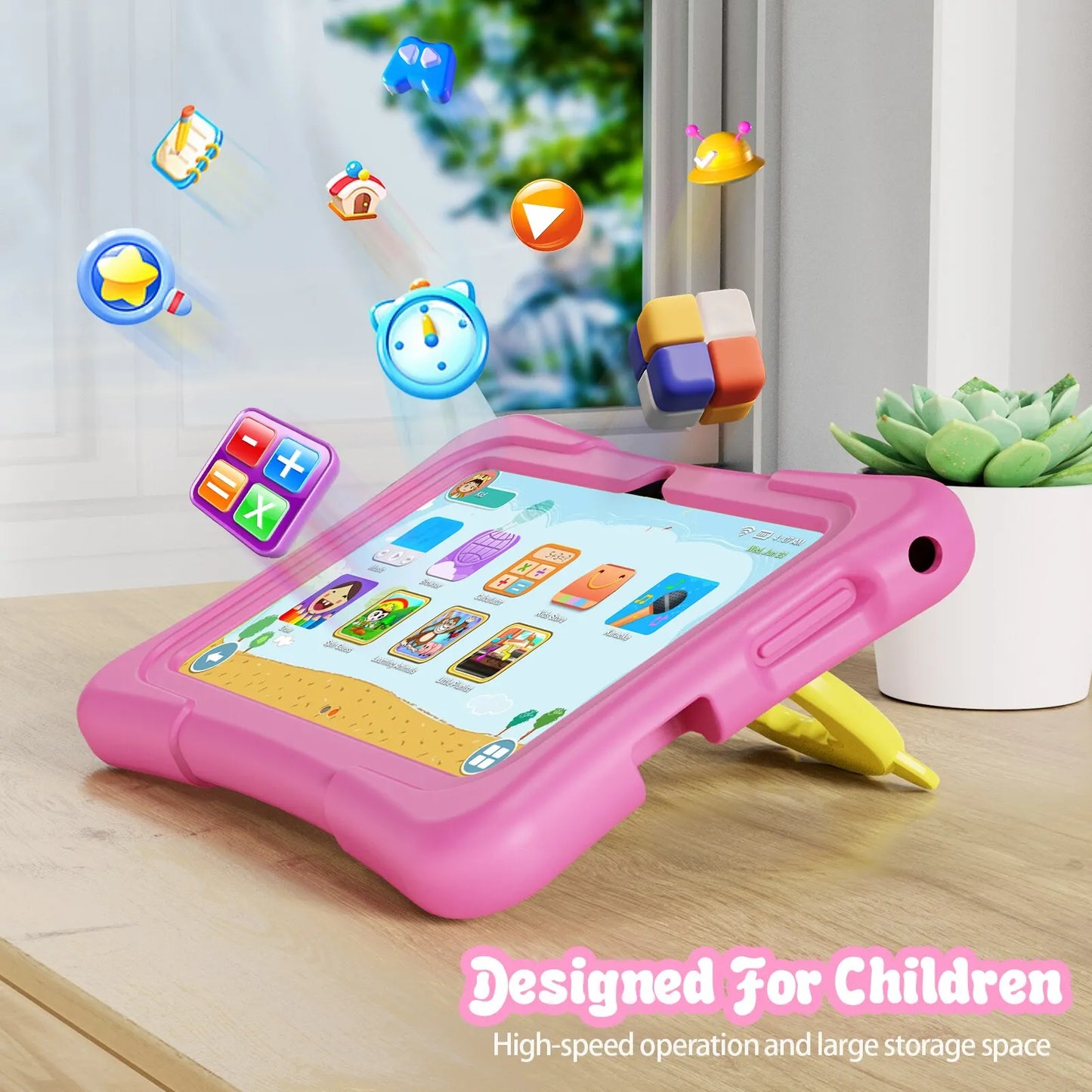 Kinder Tablet 7 inch Android 11, Schokbestendig met Dualcamera