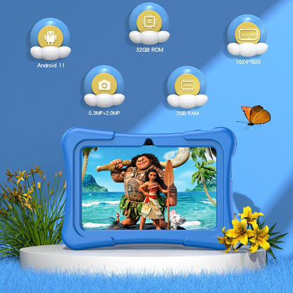 Kinder Tablet 7 inch Android 11, Schokbestendig met Dualcamera