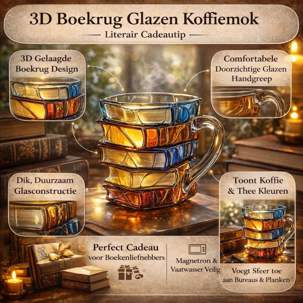 Koffiemok Glazen 3D Boek Ontwerp Decoratief