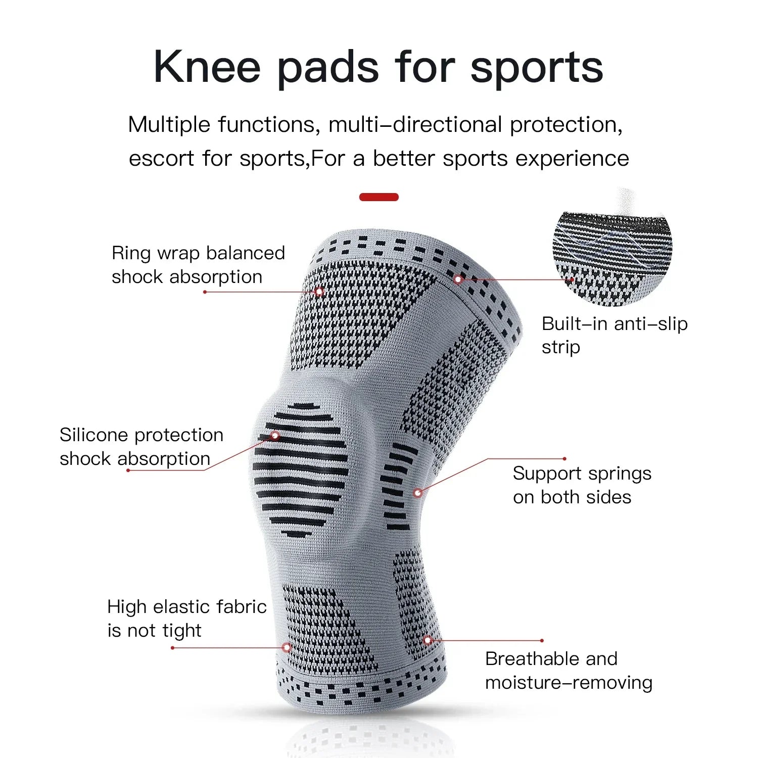 Kompressions-Kniemanschette aus Silikon für Sport, Fitness und Rehabilitation, Schwarz 4
