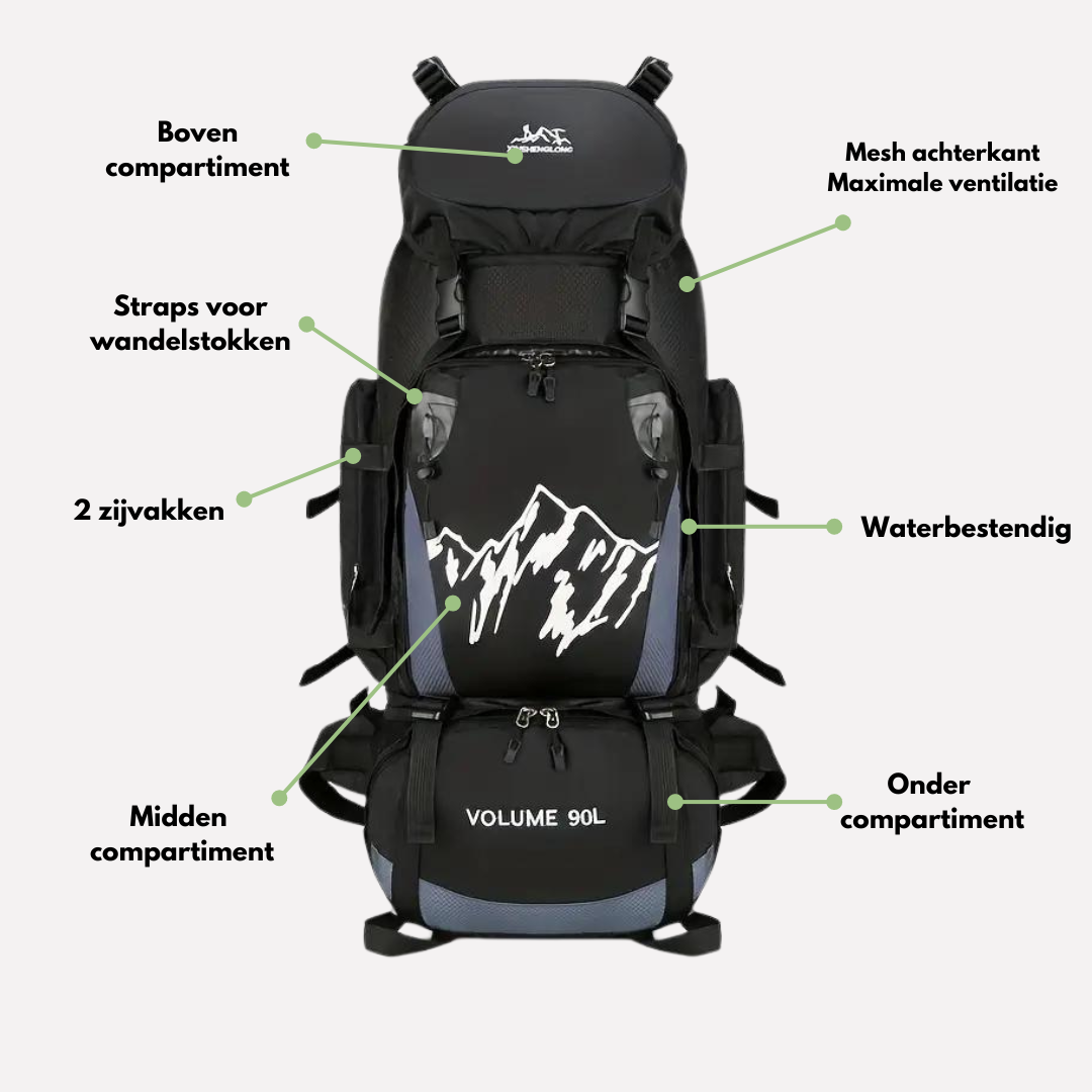 Waterdichte Rugzak 90L - Grote Backpack voor Wandelen en Kamperen