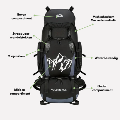 Waterdichte Rugzak 90L - Grote Backpack voor Wandelen en Kamperen