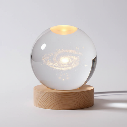 3D Lamp Bolvormig Hout Tafellamp met Warm LED Licht en Planeten Decoratie