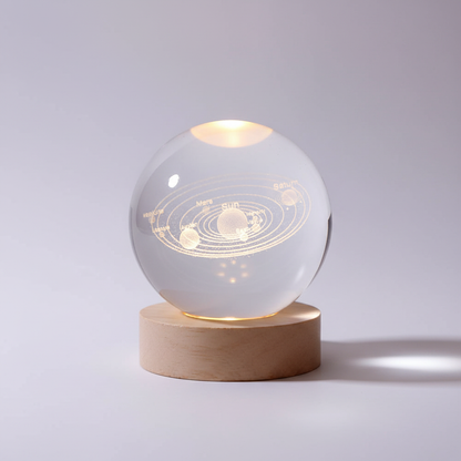 3D Lamp Bolvormig Hout Tafellamp met Warm LED Licht en Planeten Decoratie