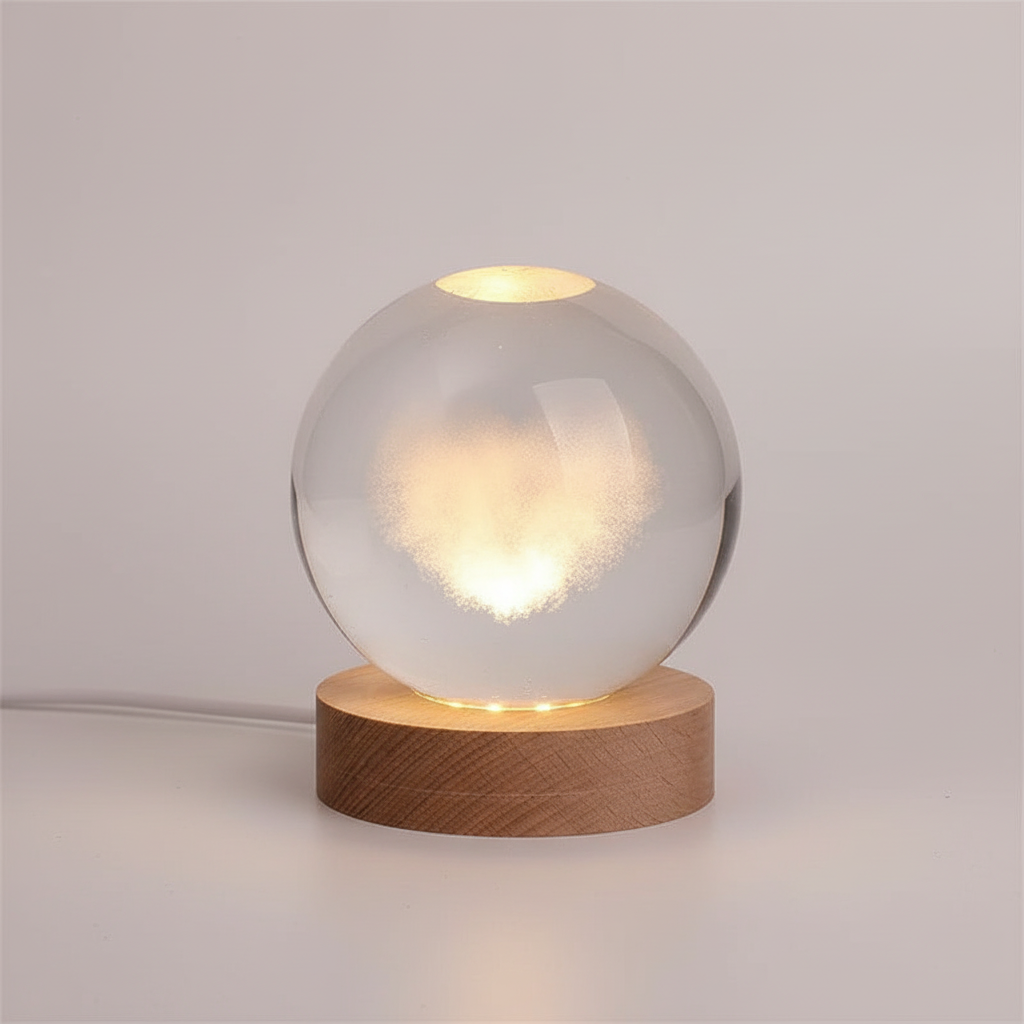 3D Lamp Bolvormig Hout Tafellamp met Warm LED Licht en Planeten Decoratie