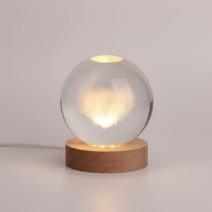 3D Lamp Bolvormig Hout Tafellamp met Warm LED Licht en Planeten Decoratie