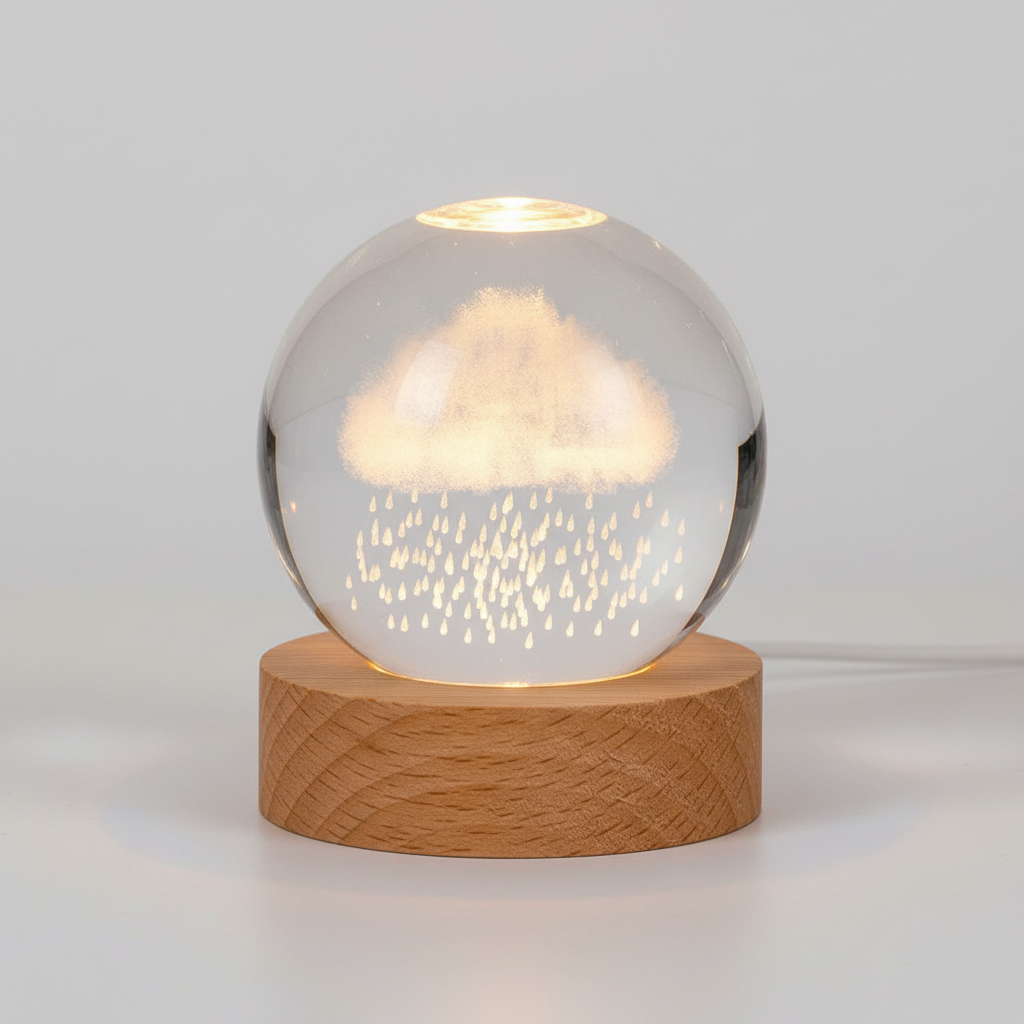 3D Lamp Bolvormig Hout Tafellamp met Warm LED Licht en Planeten Decoratie
