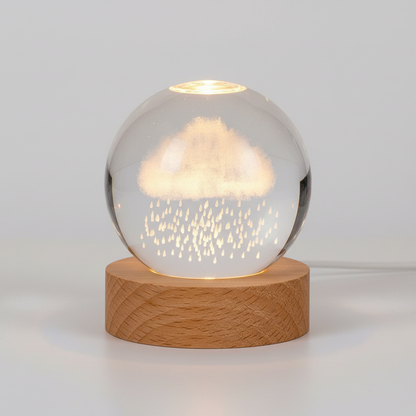 3D Lamp Bolvormig Hout Tafellamp met Warm LED Licht en Planeten Decoratie