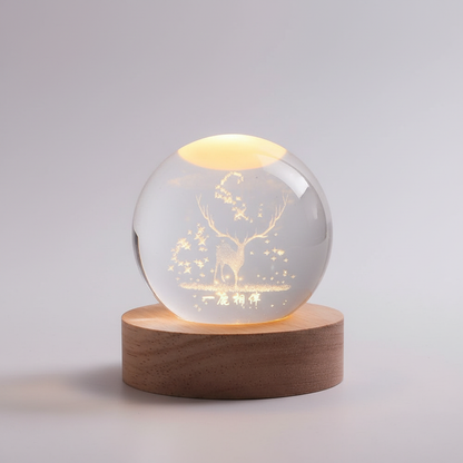 3D Lamp Bolvormig Hout Tafellamp met Warm LED Licht en Planeten Decoratie