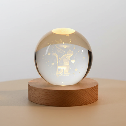3D Lamp Bolvormig Hout Tafellamp met Warm LED Licht en Planeten Decoratie