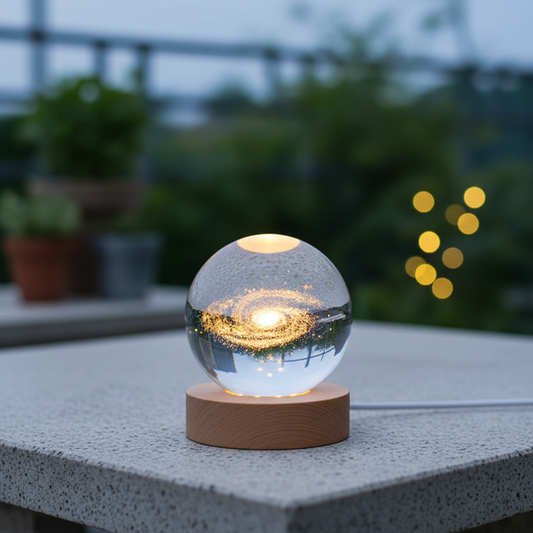 3D Lamp Bolvormig Hout Tafellamp met Warm LED Licht en Planeten Decoratie - Velinix