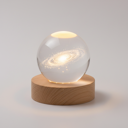 3D Lamp Bolvormig Hout Tafellamp met Warm LED Licht en Planeten Decoratie