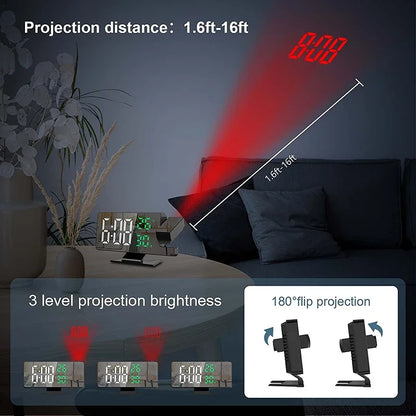 LED Wekker met Projectie, Temperatuur en Snooze Functie