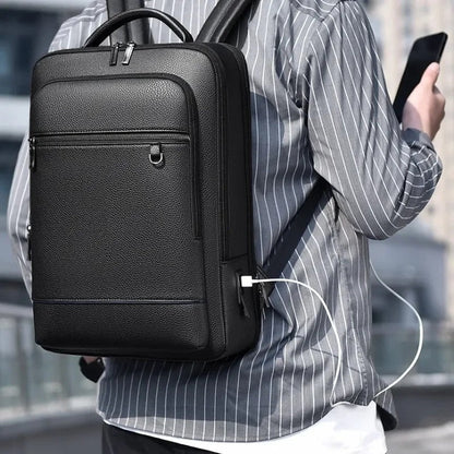 Leren Rugzak met USB & Laptopvak – Elegant en Functioneel voor Heren 5
