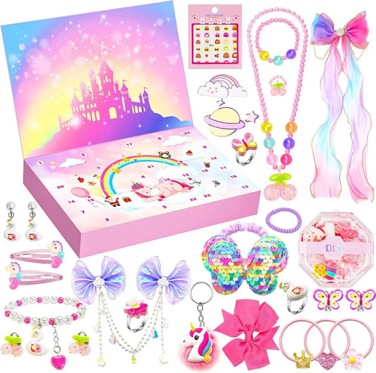 Adventskalender Meisjes Roze met 24 Sieraden en Haarspelden - Velinix