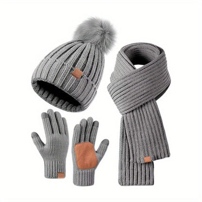 Lieke 3-in-1 Winterset – Warme Gebreide Muts, Sjaal en Handschoenen