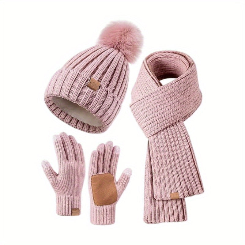 Lieke 3-in-1 Winterset – Warme Gebreide Muts, Sjaal en Handschoenen