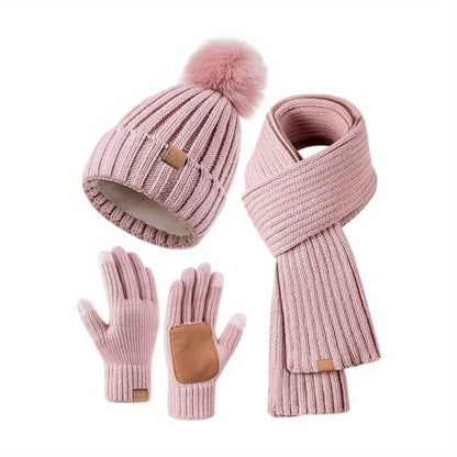 Lieke 3-in-1 Winterset – Warme Gebreide Muts, Sjaal en Handschoenen