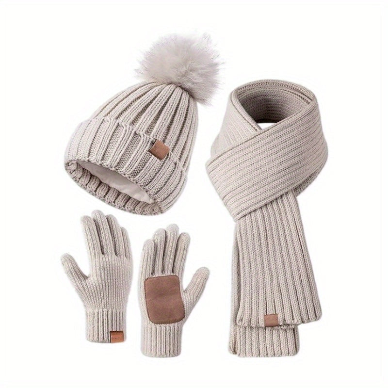 Lieke 3-in-1 Winterset – Warme Gebreide Muts, Sjaal en Handschoenen