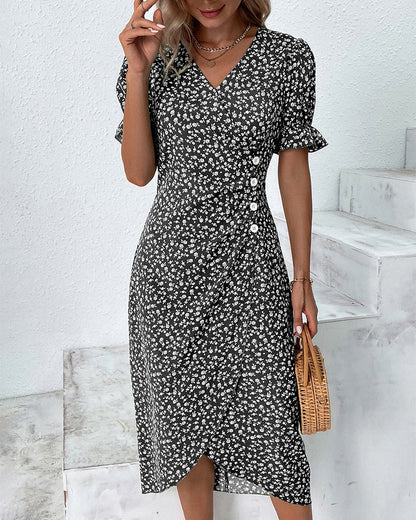 Louise™ – Dames Zomerjurk met V-Hals en Bloemenprint van 100% Katoen