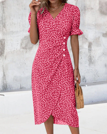 Louise™ – Dames Zomerjurk met V-Hals en Bloemenprint van 100% Katoen