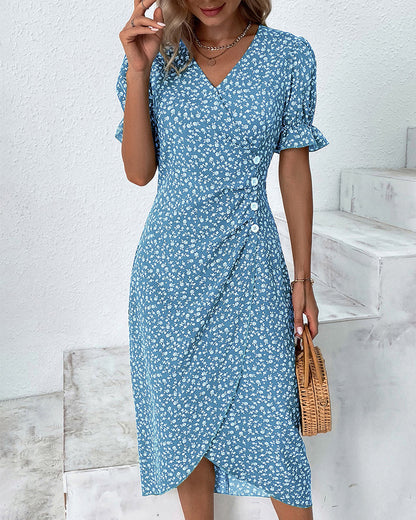Louise™ – Dames Zomerjurk met V-Hals en Bloemenprint van 100% Katoen