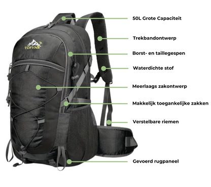 Wandelrugzak 50L Waterdicht Lichtgewicht