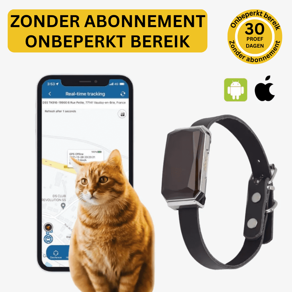LumiTrack™ – GPS Halsband Kat Zonder Abonnement met Realtime Tracking & Zonealarm