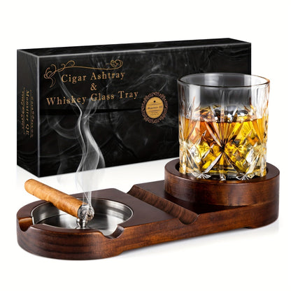 Houten Aschenbecher met Whiskeyhouder voor Sigarenliefhebbers - Velinix