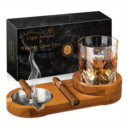 Houten Aschenbecher met Whiskeyhouder voor Sigarenliefhebbers