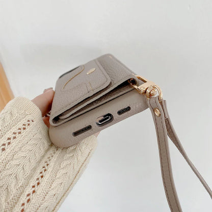 Luxe Lederen Telefoonhoesje met Kaarthouder en Spiegeltje - Velinix
