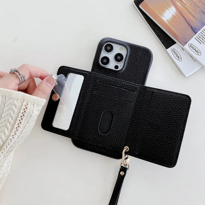 Luxe Lederen Telefoonhoesje met Kaarthouder en Spiegeltje