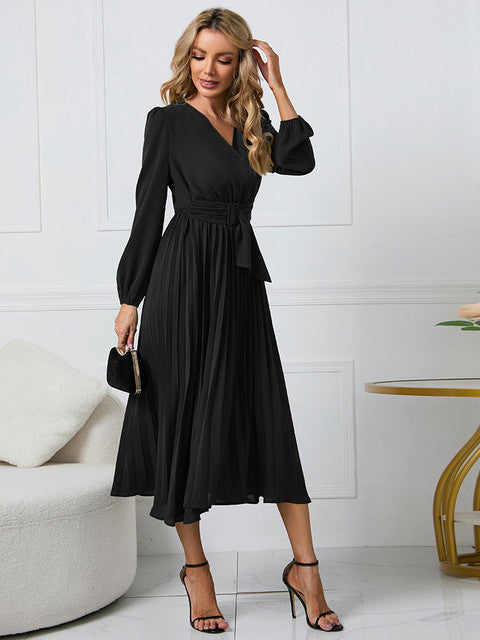 Nicole™ – Dames Jurk met Riem en Rimpel voor Wintercomfort Elegant-1