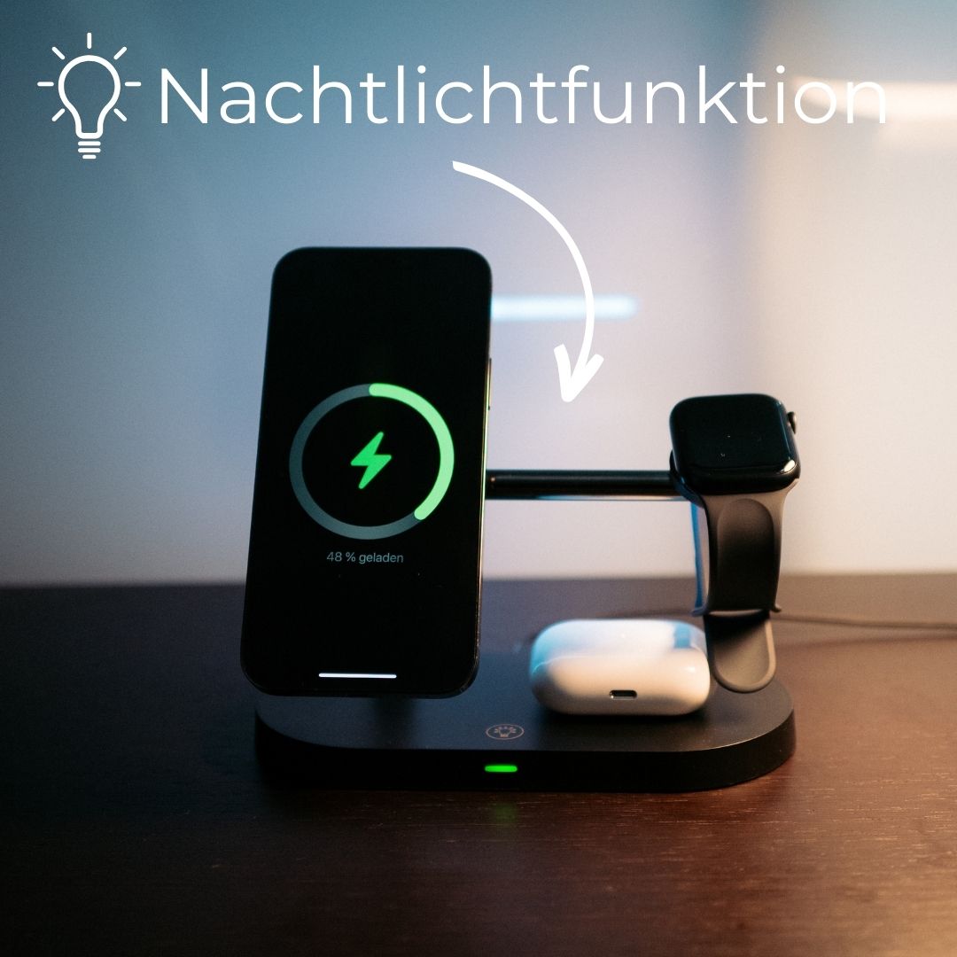 Draadloze Oplader 3-in-1 voor Smartphone, Smartwatch en Oordopjes