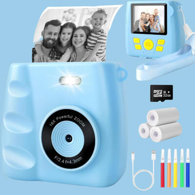 Marcherelle™ – 1080p Kids Instant Camera, Blauw, met 32GB SD-kaart 1