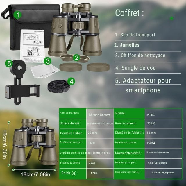 Marcherelle™ – 20x50 HD verrekijker met nachtzicht voor wandelen en hoge definitie 7