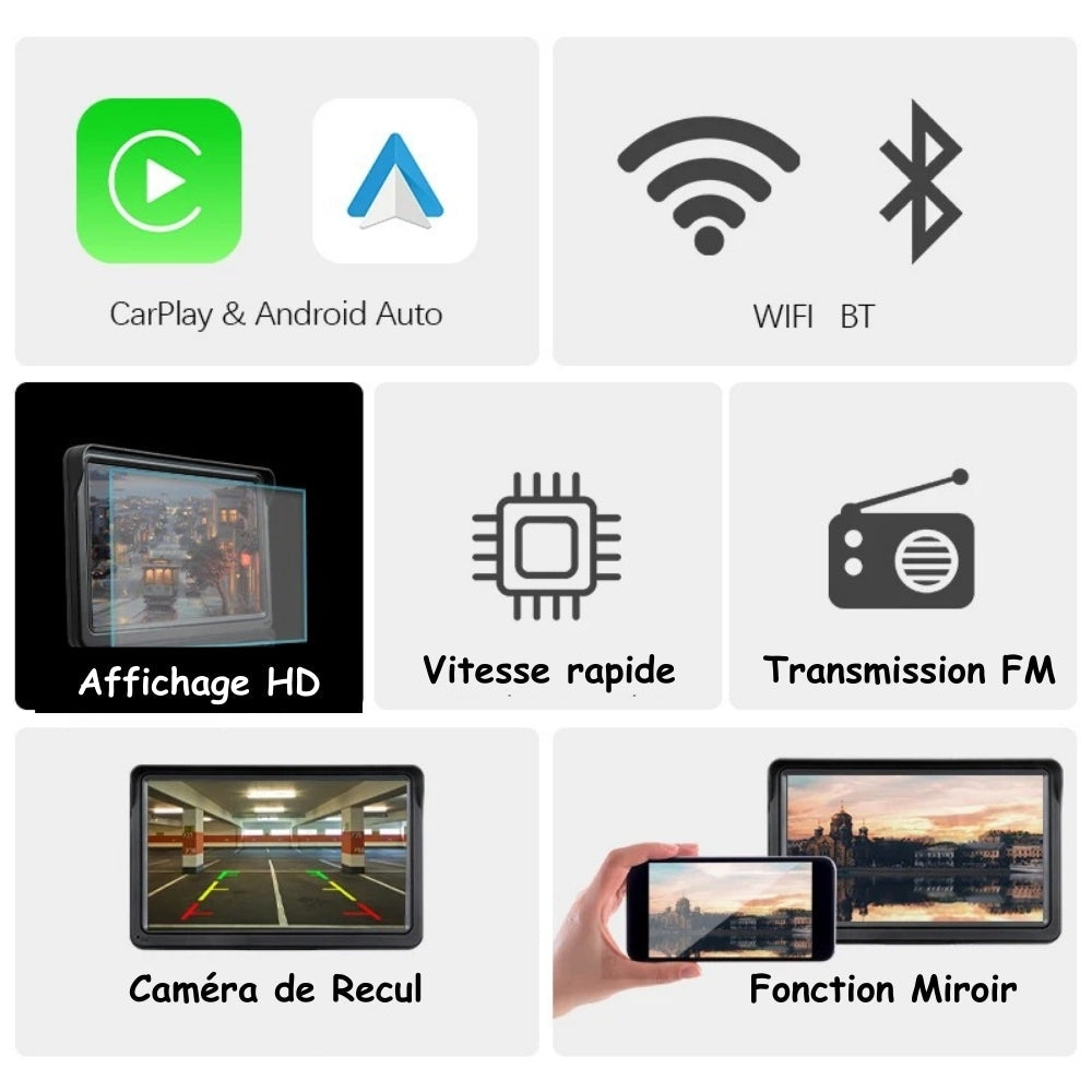 Marcherelle™ – 7” draadloos CarPlay-scherm met achteruitrijcamera 7