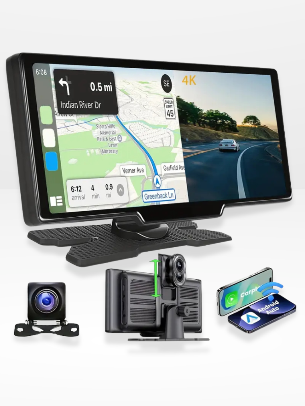 Marcherelle™ – Draadloos CarPlay-scherm met geïntegreerde 4K-dashcam 6