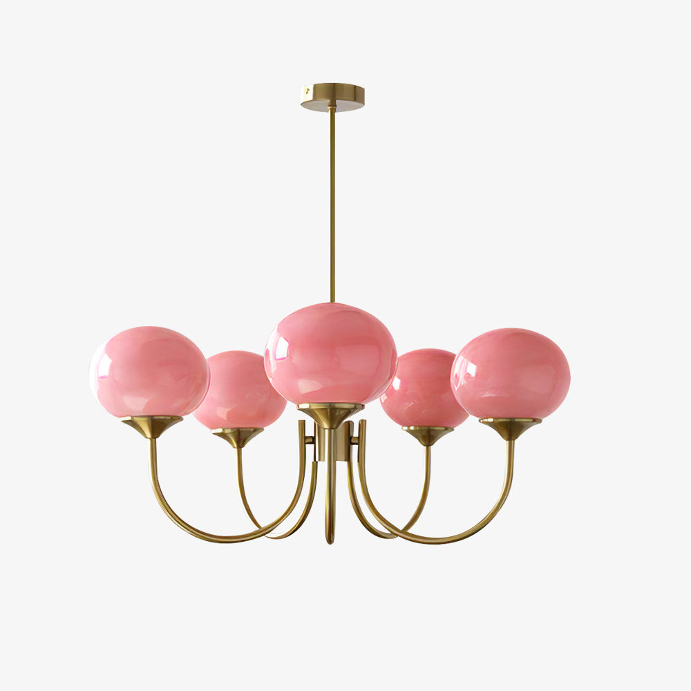 Roze Kroonluchter Gouden Plafondlamp met Glazen Kap
