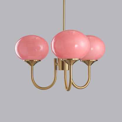 Roze Kroonluchter Gouden Plafondlamp met Glazen Kap