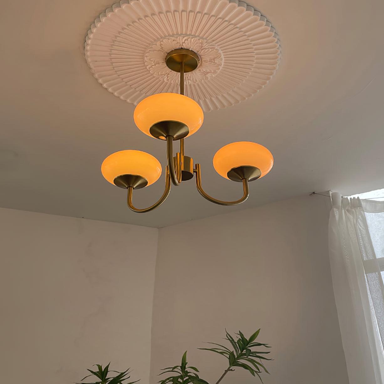 Roze Kroonluchter Gouden Plafondlamp met Glazen Kap